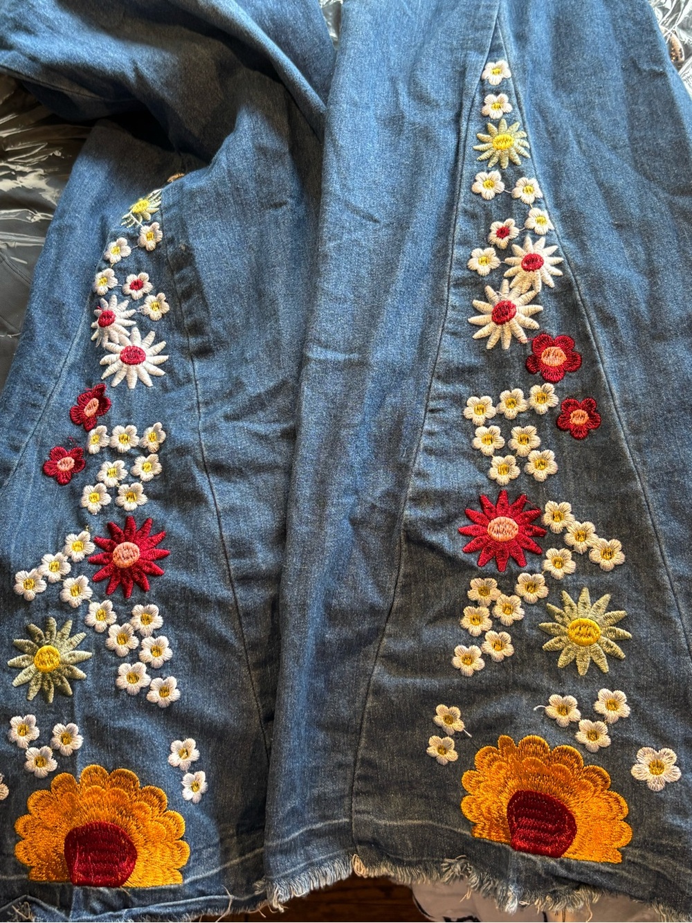 Embroidered Blue Flare Jeans for Women